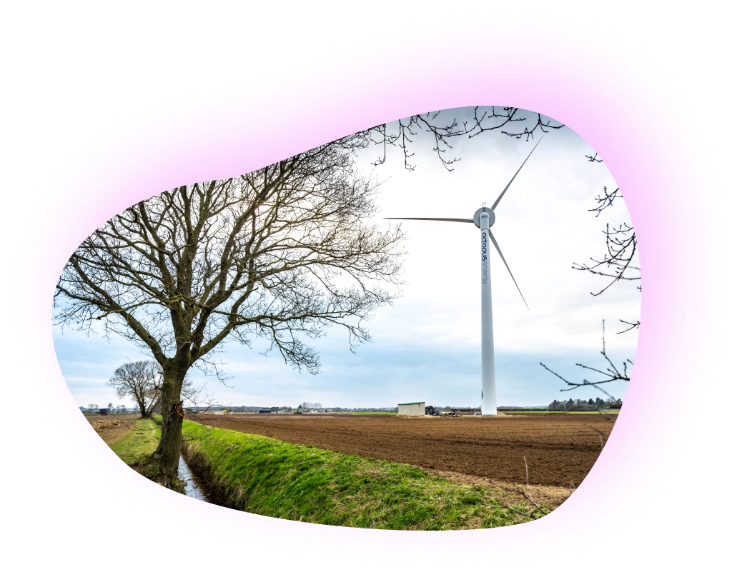 Onshore wind turbine in a field