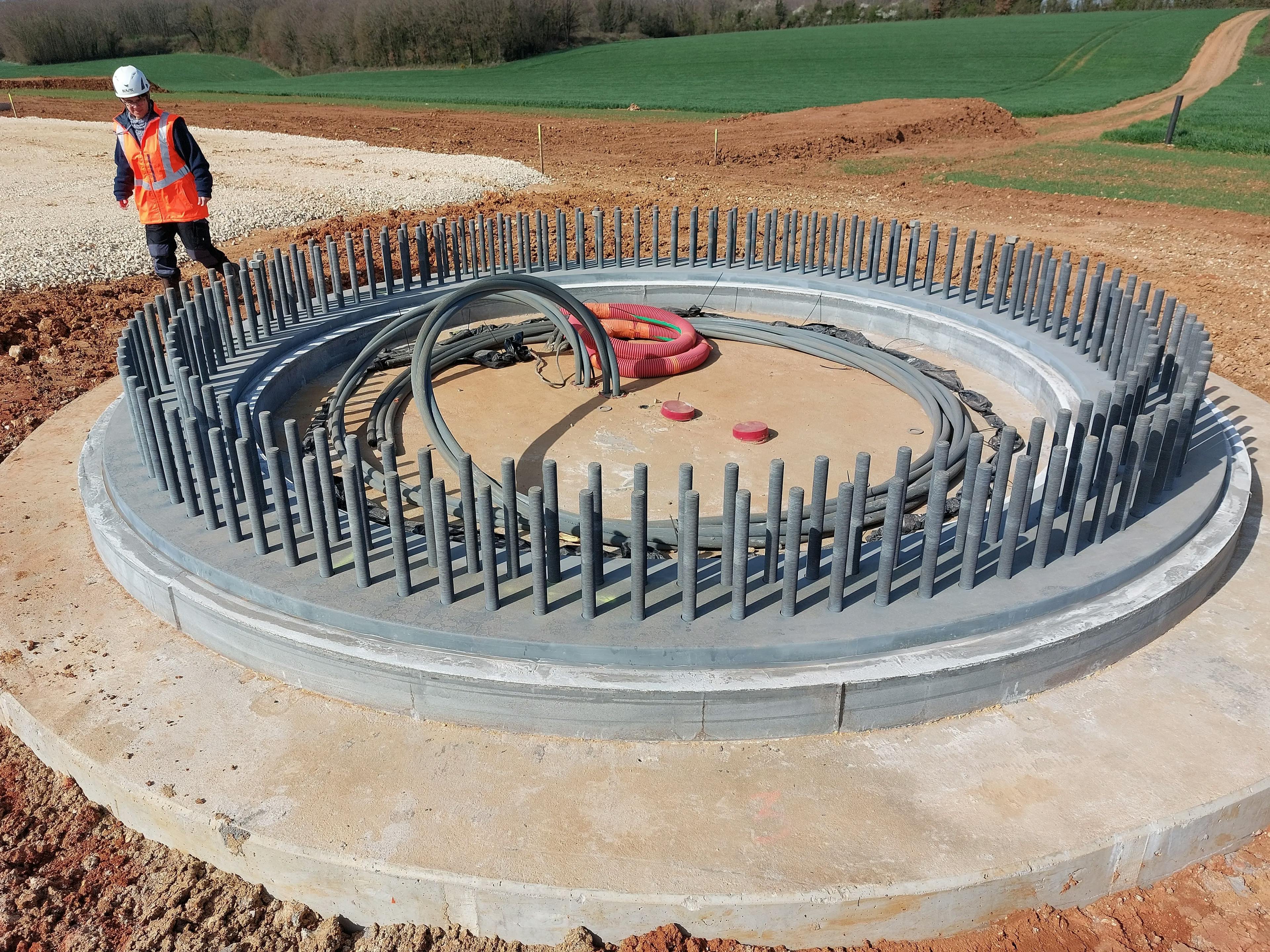 The foundations of a wind turbine under construction